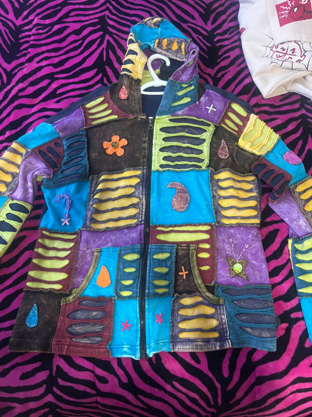 Colourful Patchwork Hooded Zip-Up Jacket