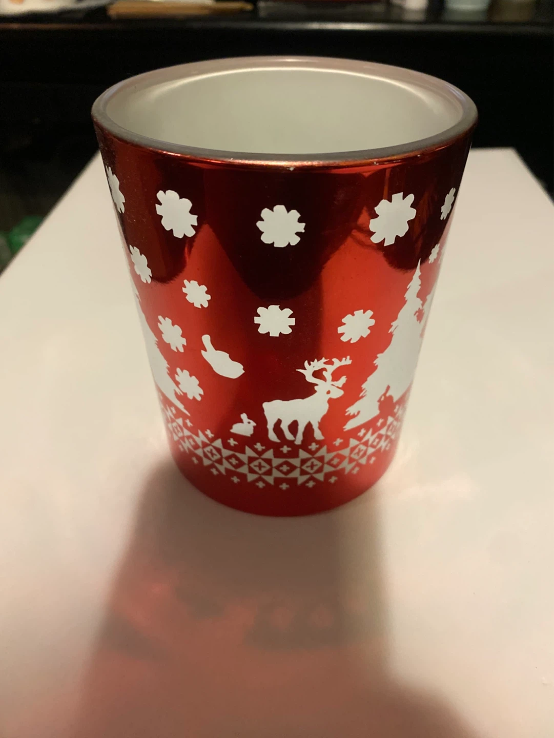 Red Metallic Christmas Candle Holder Lantern