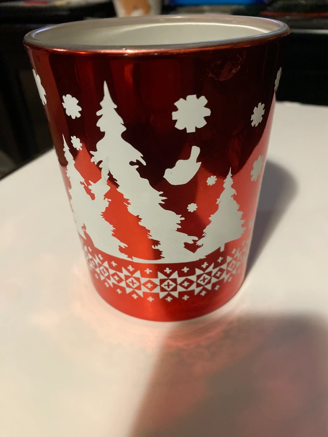 Red Metallic Christmas Candle Holder Lantern - photo 2