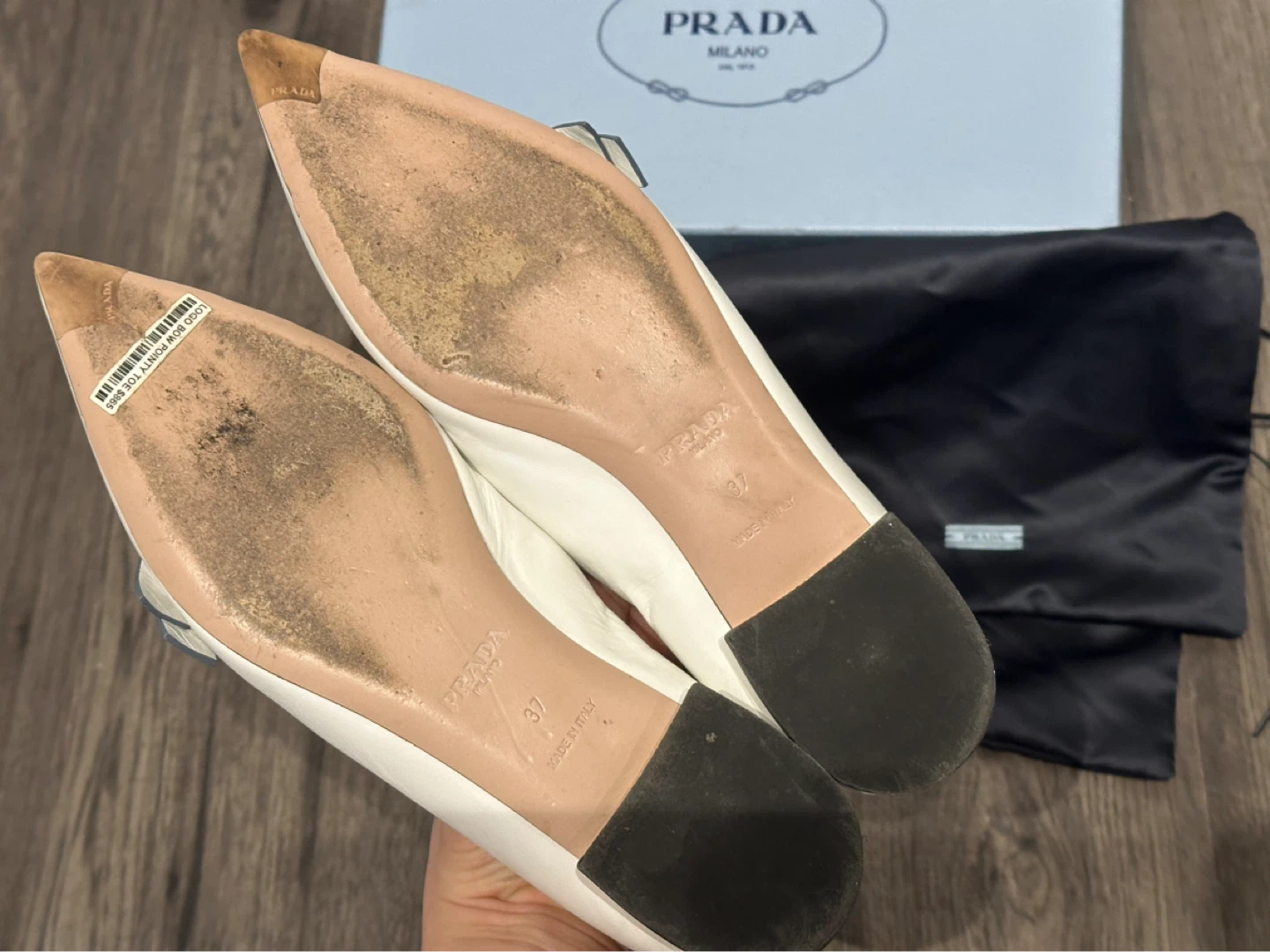 Prada Women's White Leather Ballet Flats - Size 37 - photo 3
