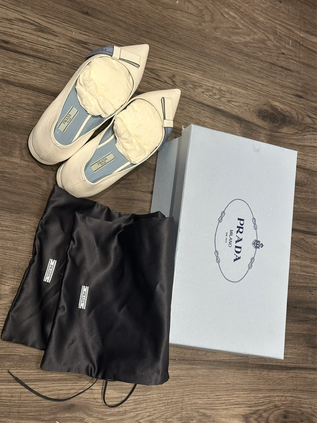 Prada Women's White Leather Ballet Flats - Size 37