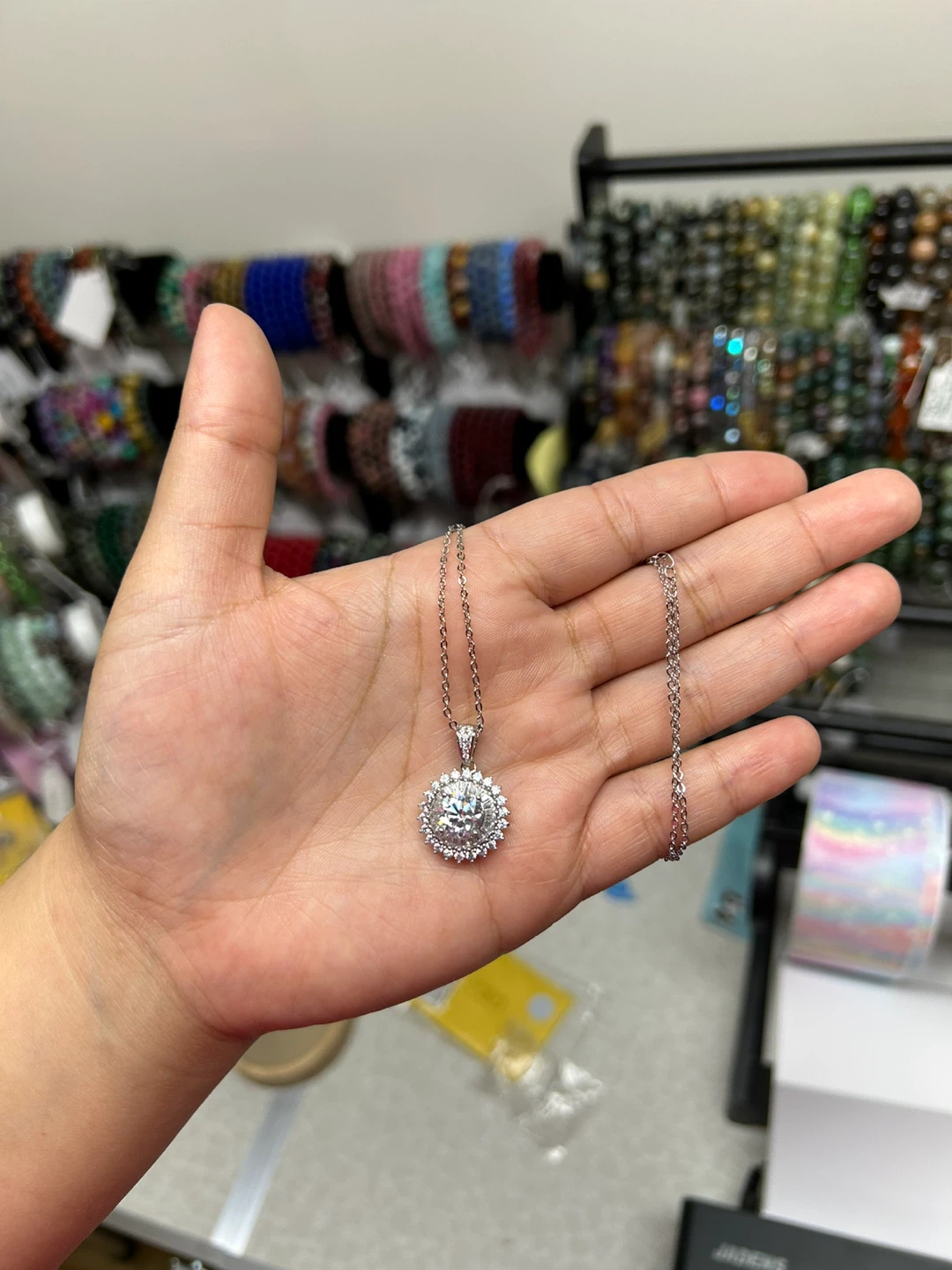 Rondelle Pendant Necklace with Clear Crystal