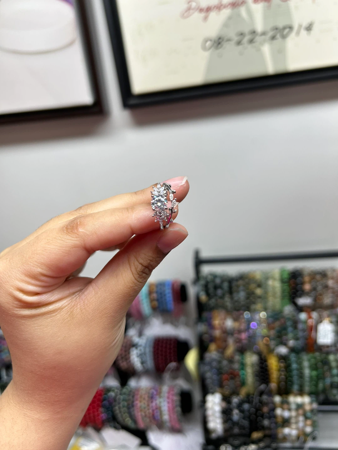 Silver-tone Ring with Clear Stones, Moissanite S925