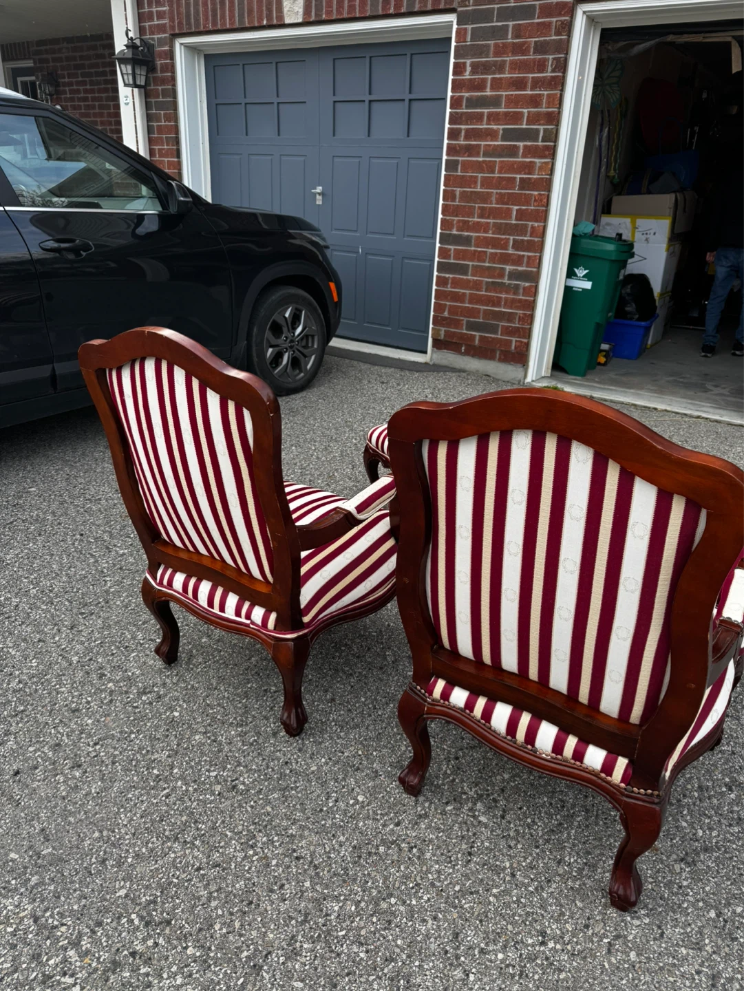 Pair of Accent Chairs with Ottomans - Burgundy Stripe - photo 4