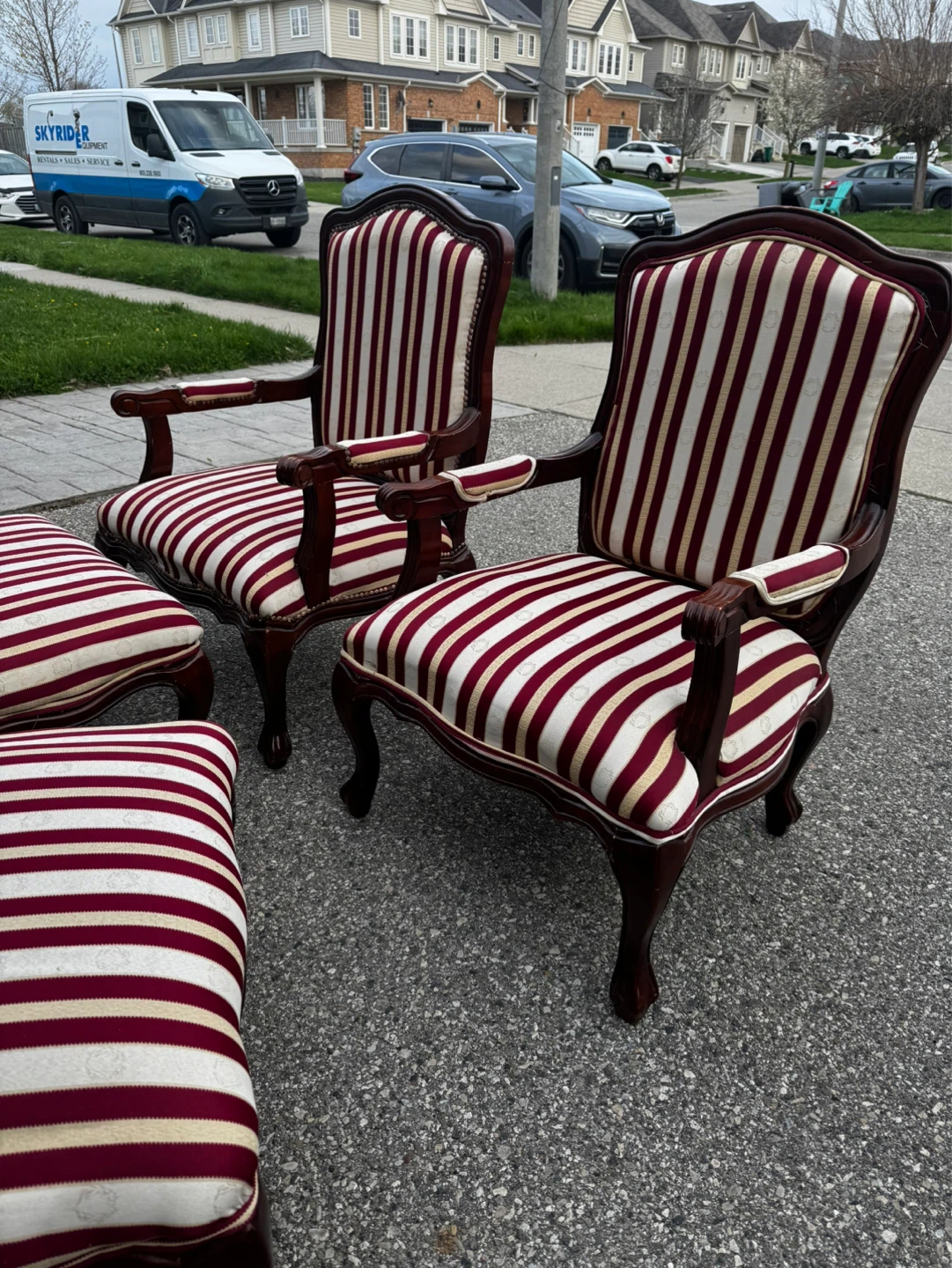 Pair of Accent Chairs with Ottomans - Burgundy Stripe - photo 2