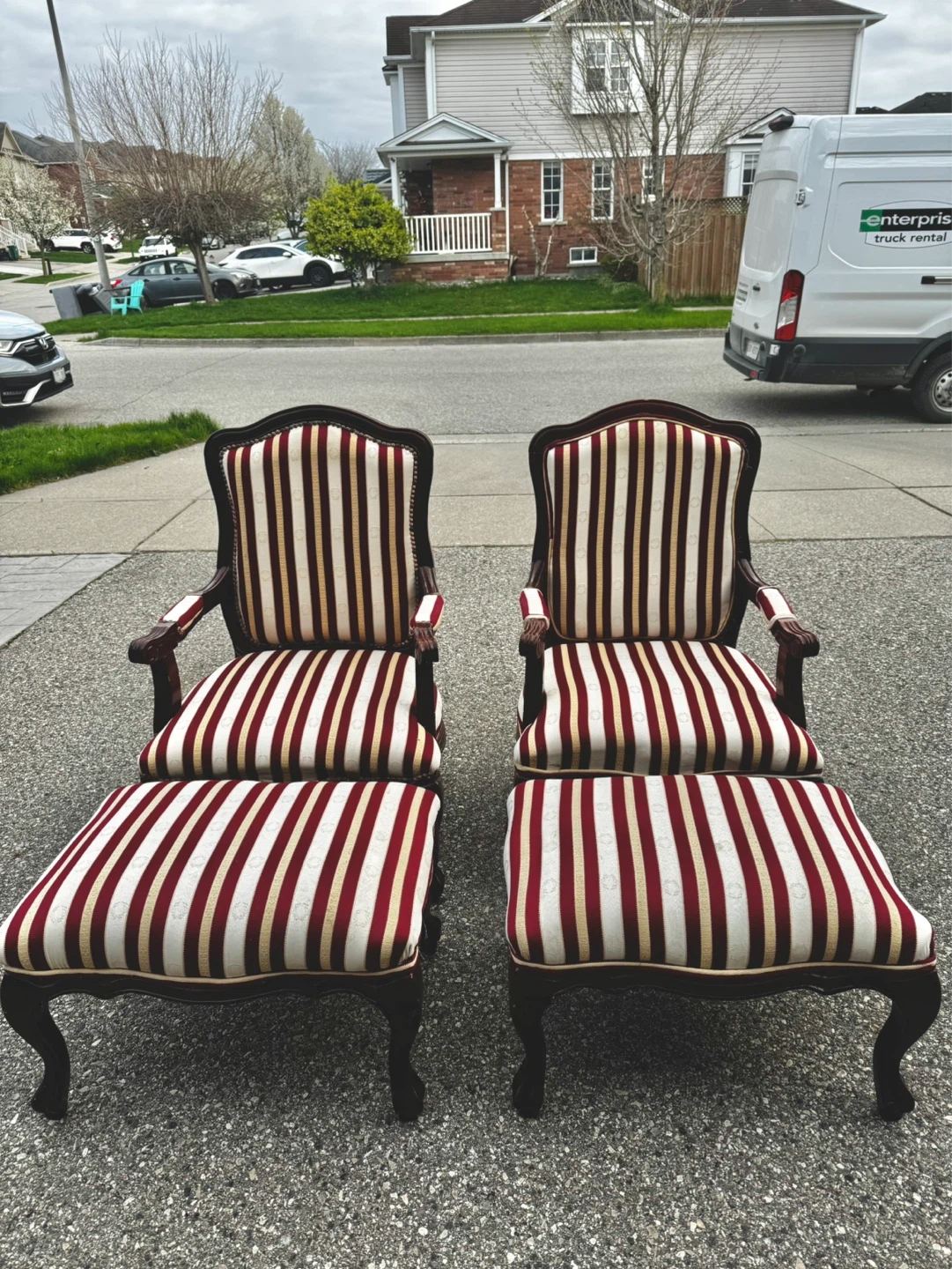 Pair of Accent Chairs with Ottomans - Burgundy Stripe - photo 3
