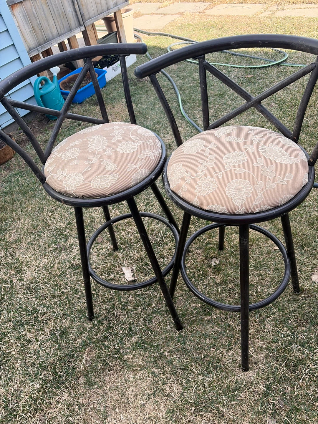 Set of 2 Bar Stools with Floral Cushions