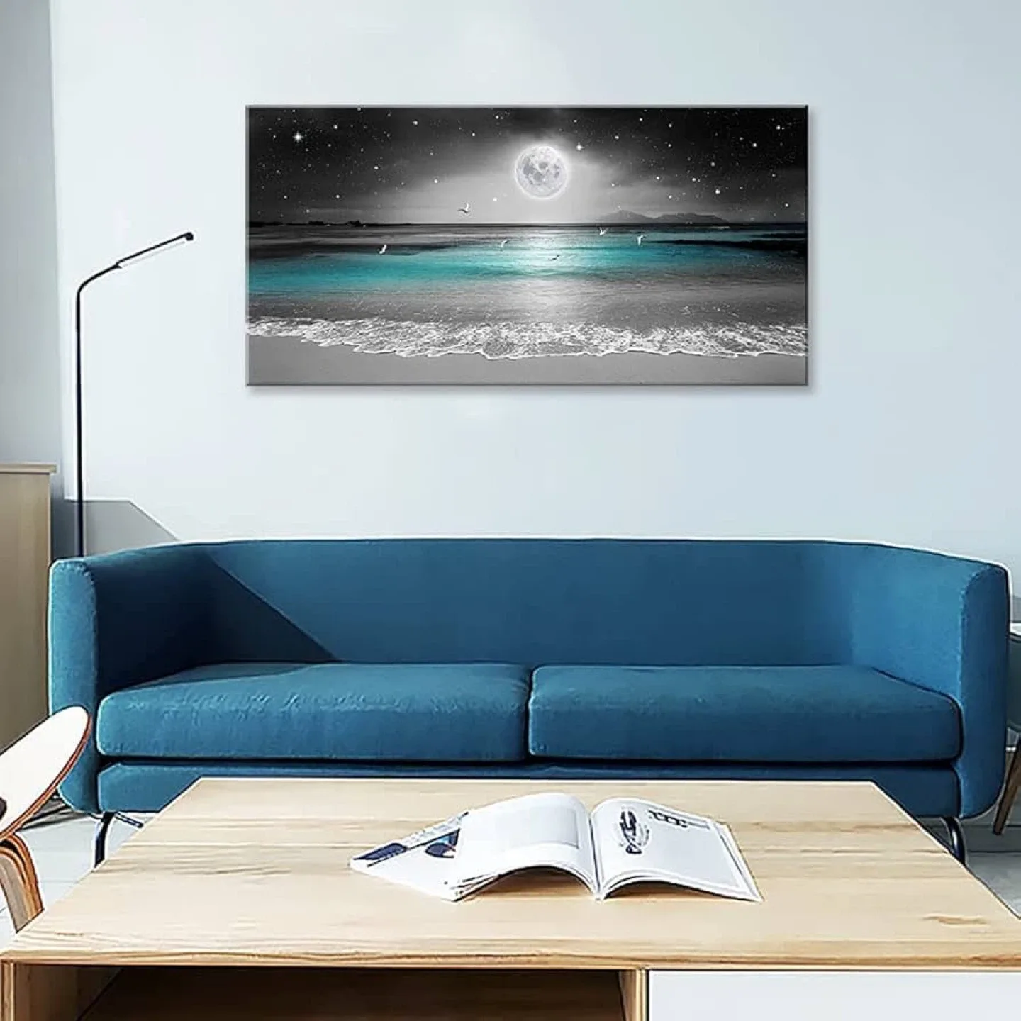 Modern Ocean Moonlight Canvas Print – Large Wall Art
