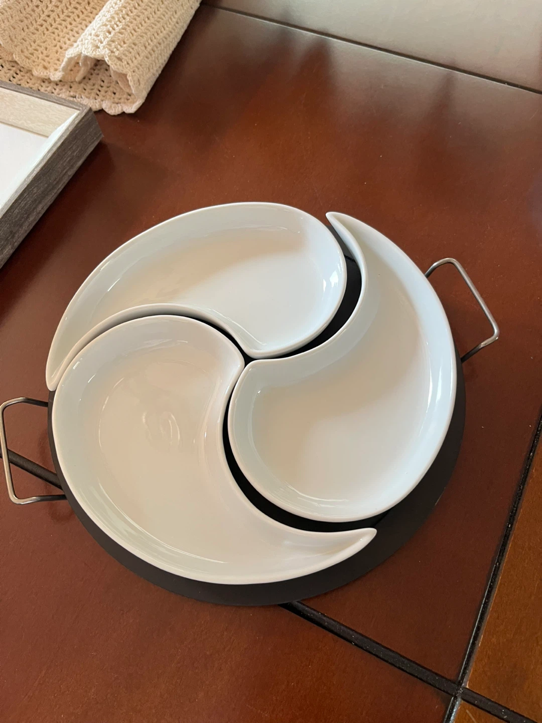 White 3-Section Serving Platter with Handles