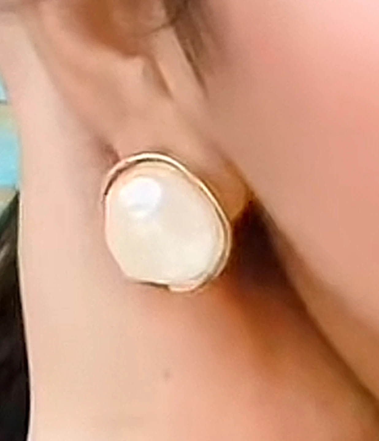 Gold Tone Oval Earrings with Mother-of-Pearl Inlay - photo 2
