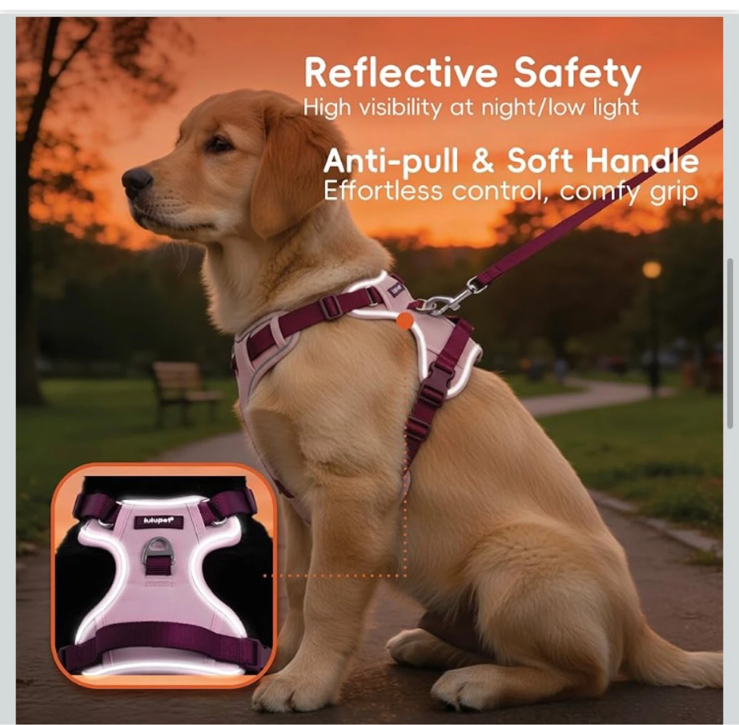Lulupet Pink Dog Harness Leash Collar Set - Small/Medium - photo 2