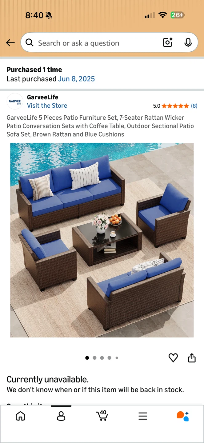 GarveeLife 5 Pieces Rattan Wicker Patio Furniture Set