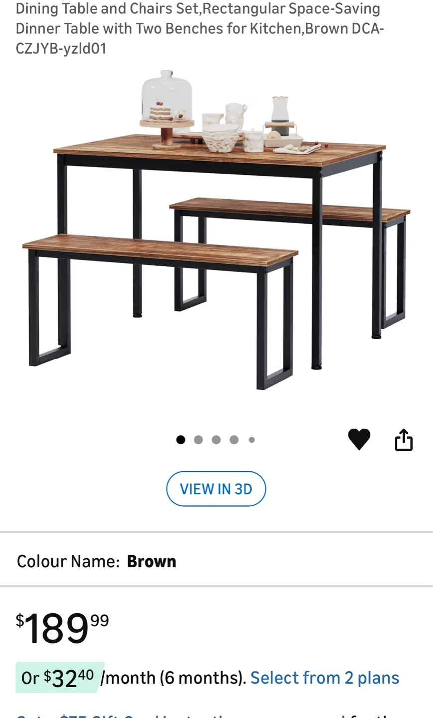 Rectangular Dining Table Set with 2 Benches