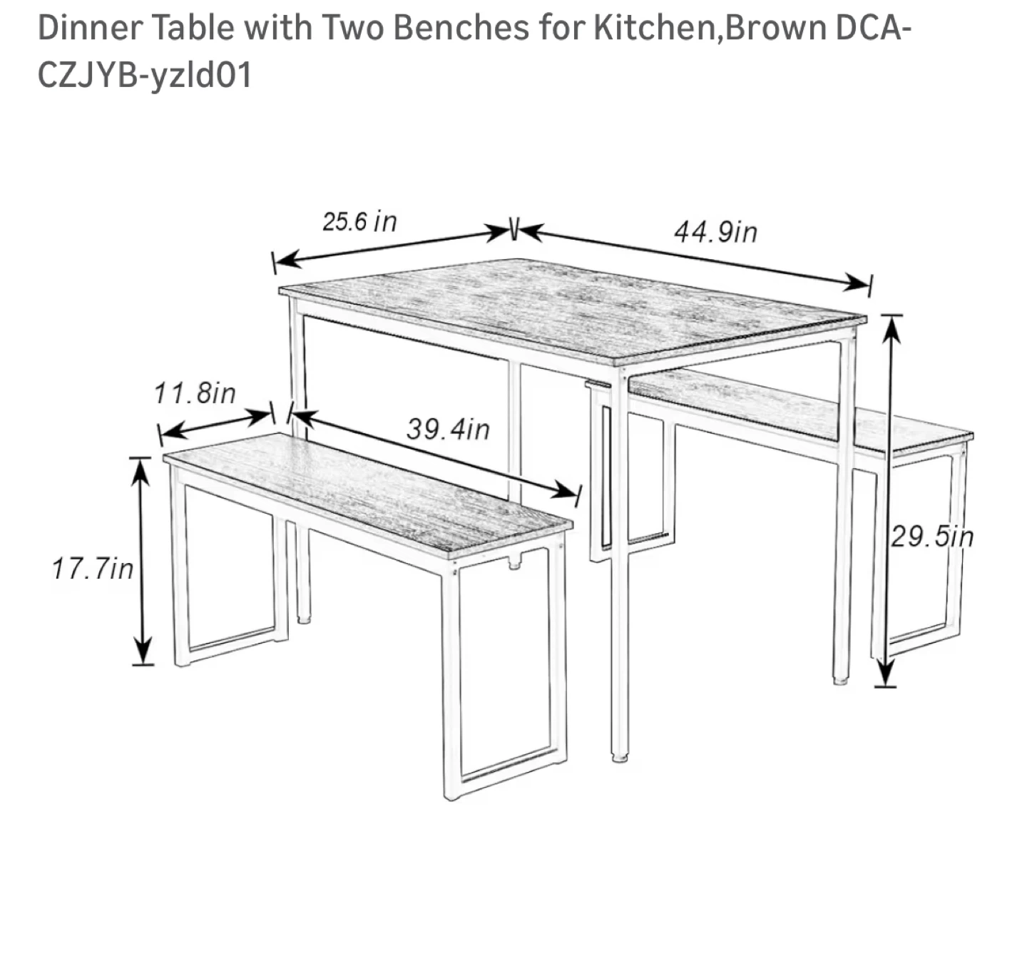Rectangular Dining Table Set with 2 Benches - photo 2