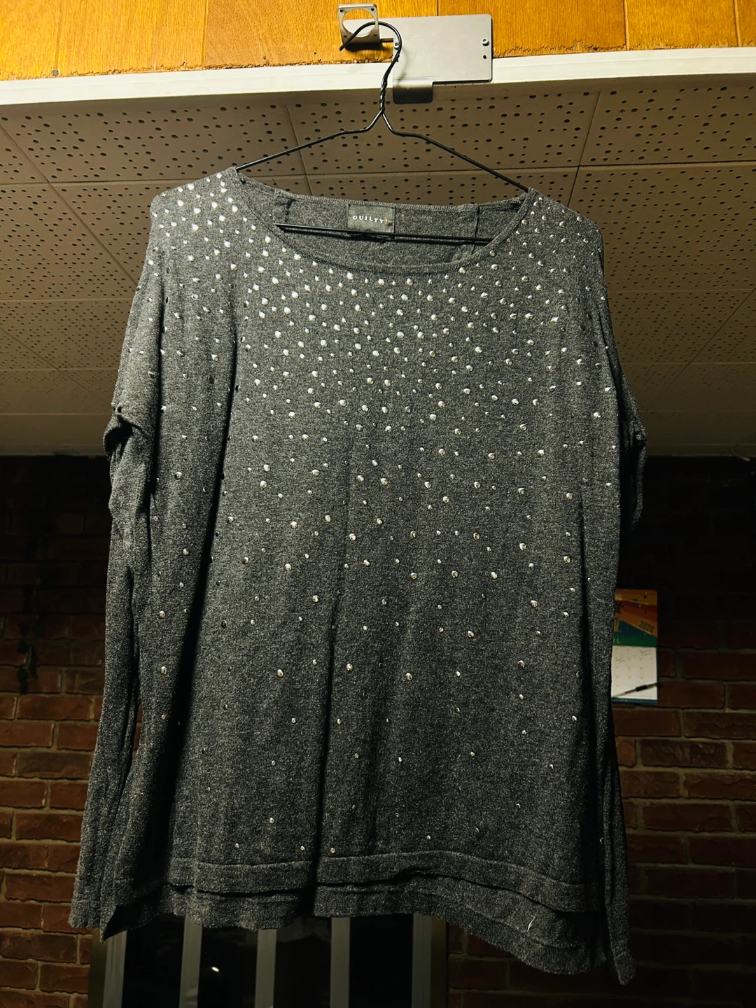 Grey Embellished Long Sleeve Sweater