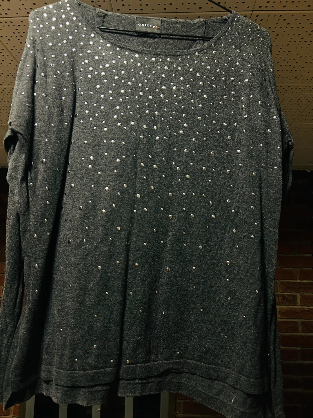 Grey Embellished Long Sleeve Sweater - photo 2