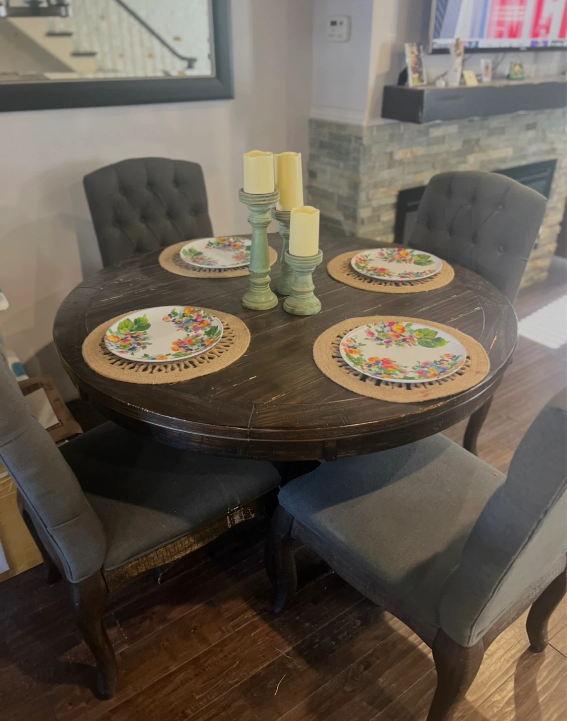 Round Wood Dining Table with 4 Chairs