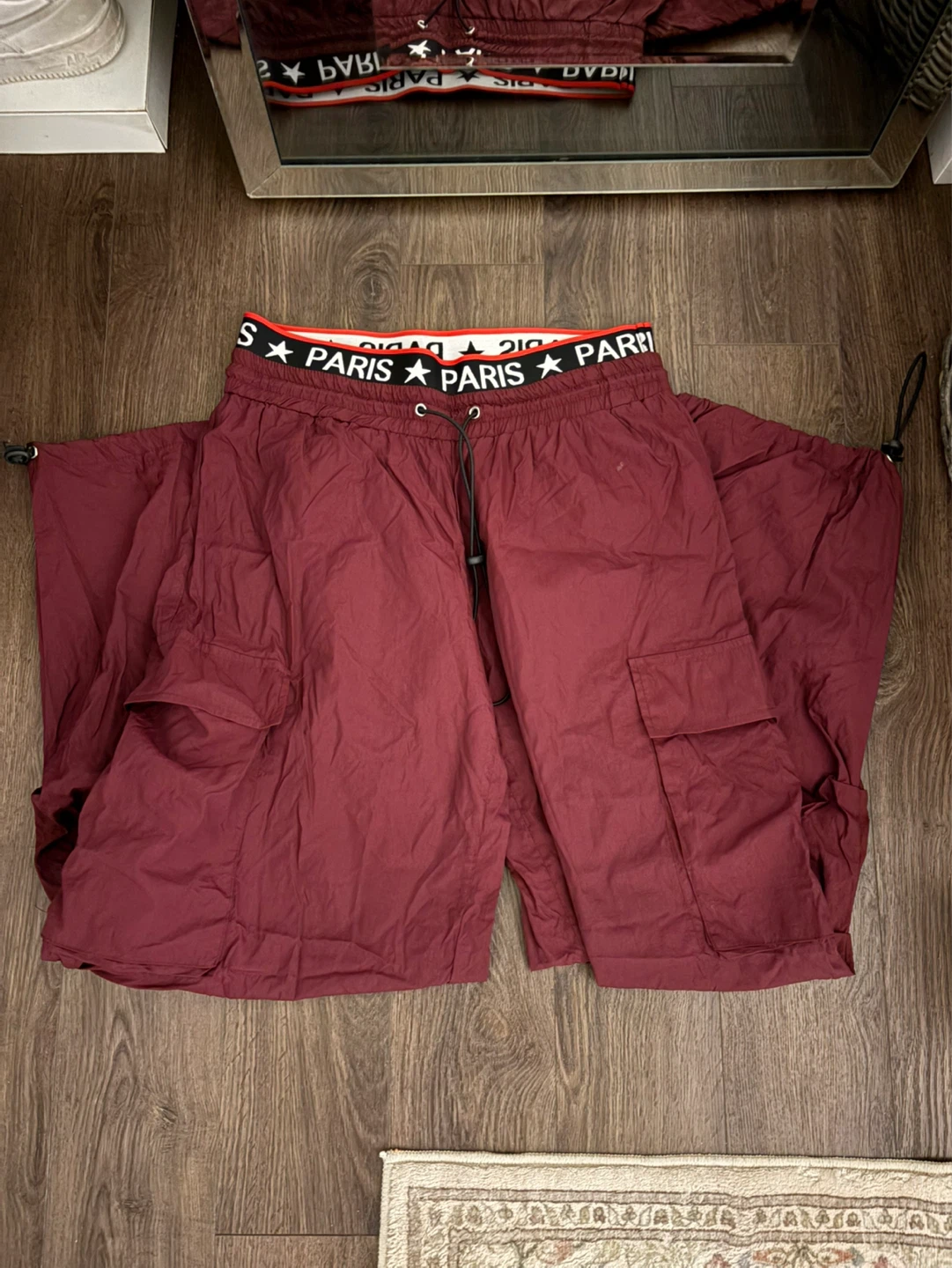 Maroon parachute pants