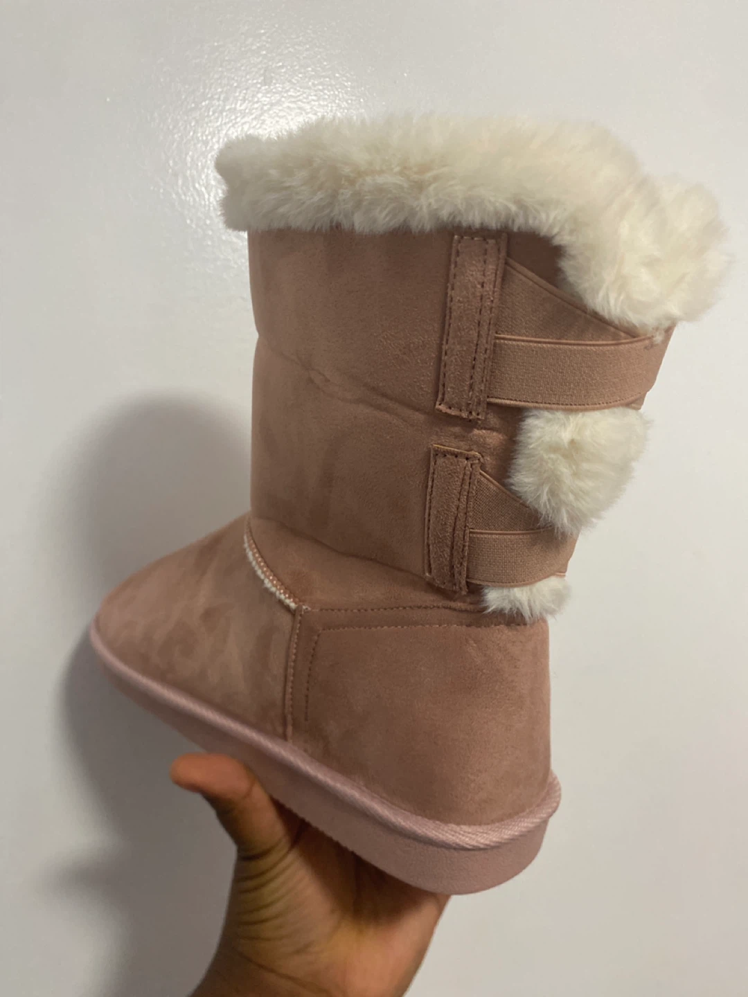 Pink Faux Suede Winter Boots with Fuzzy Lining