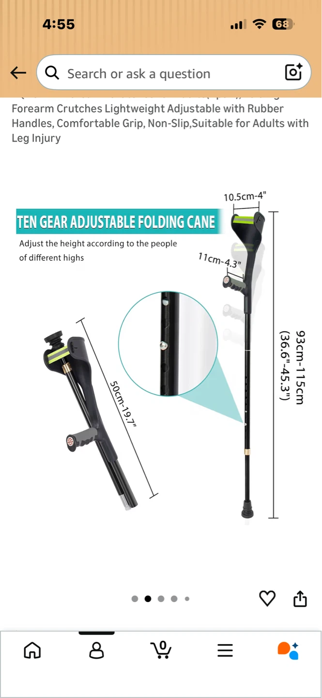 Forearm Crutches - Adjustable, Lightweight with Rubber Grip - photo 2