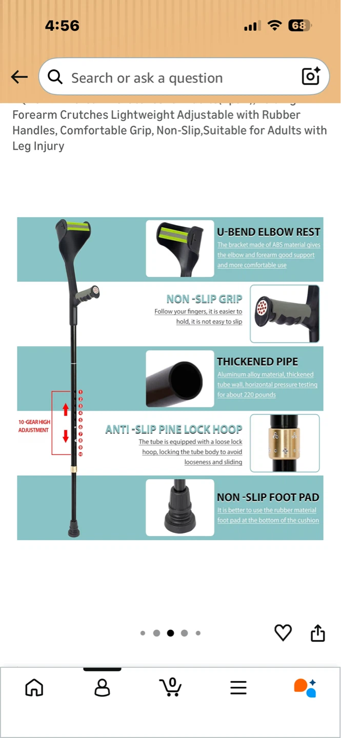 Forearm Crutches - Adjustable, Lightweight with Rubber Grip - photo 3