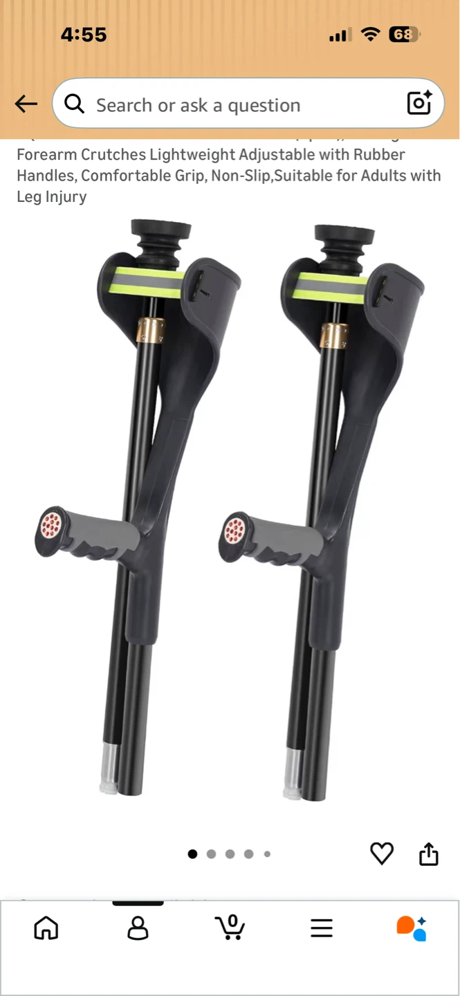 Forearm Crutches - Adjustable, Lightweight with Rubber Grip
