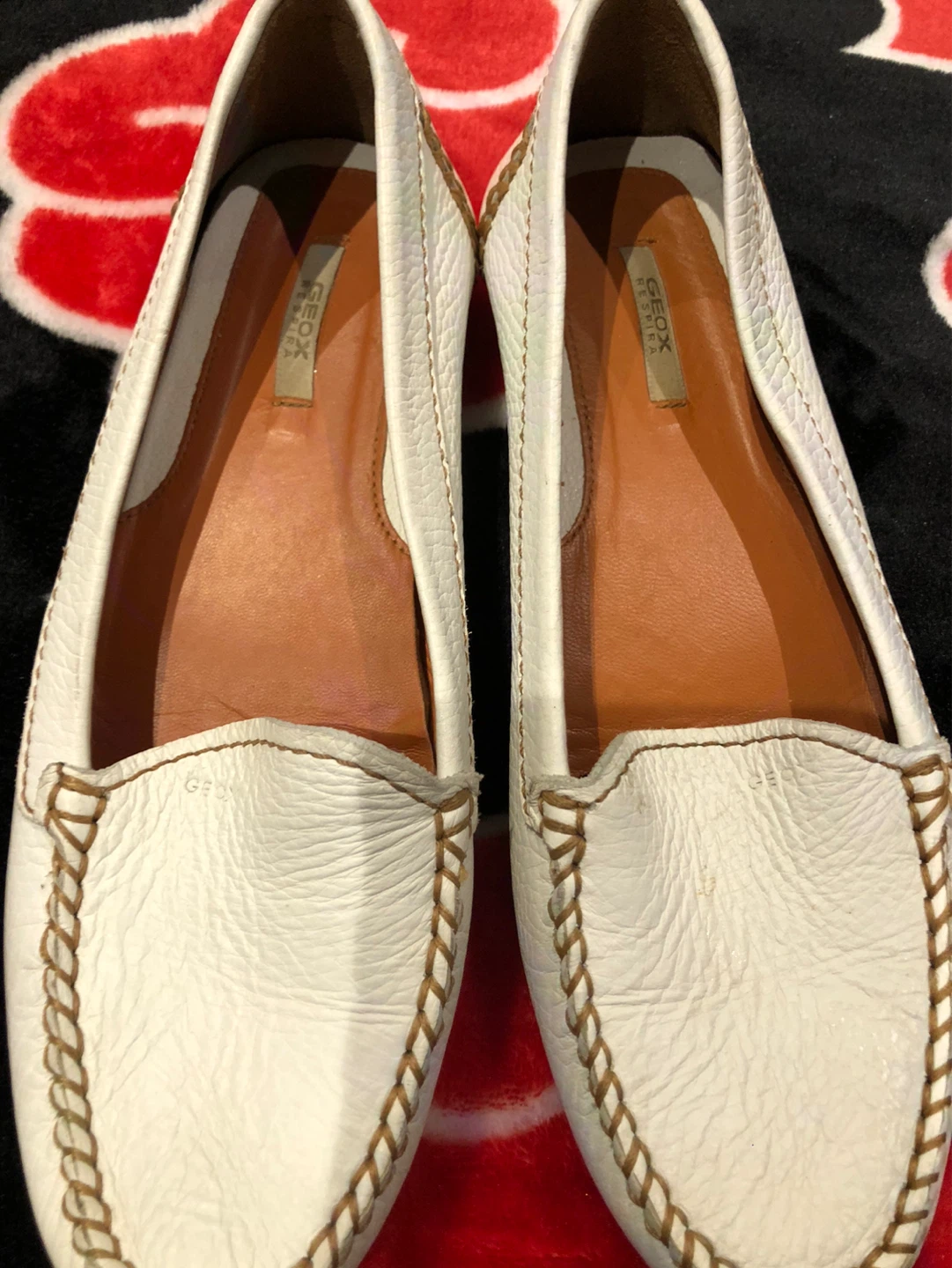Geox White Leather Loafers - Size 8