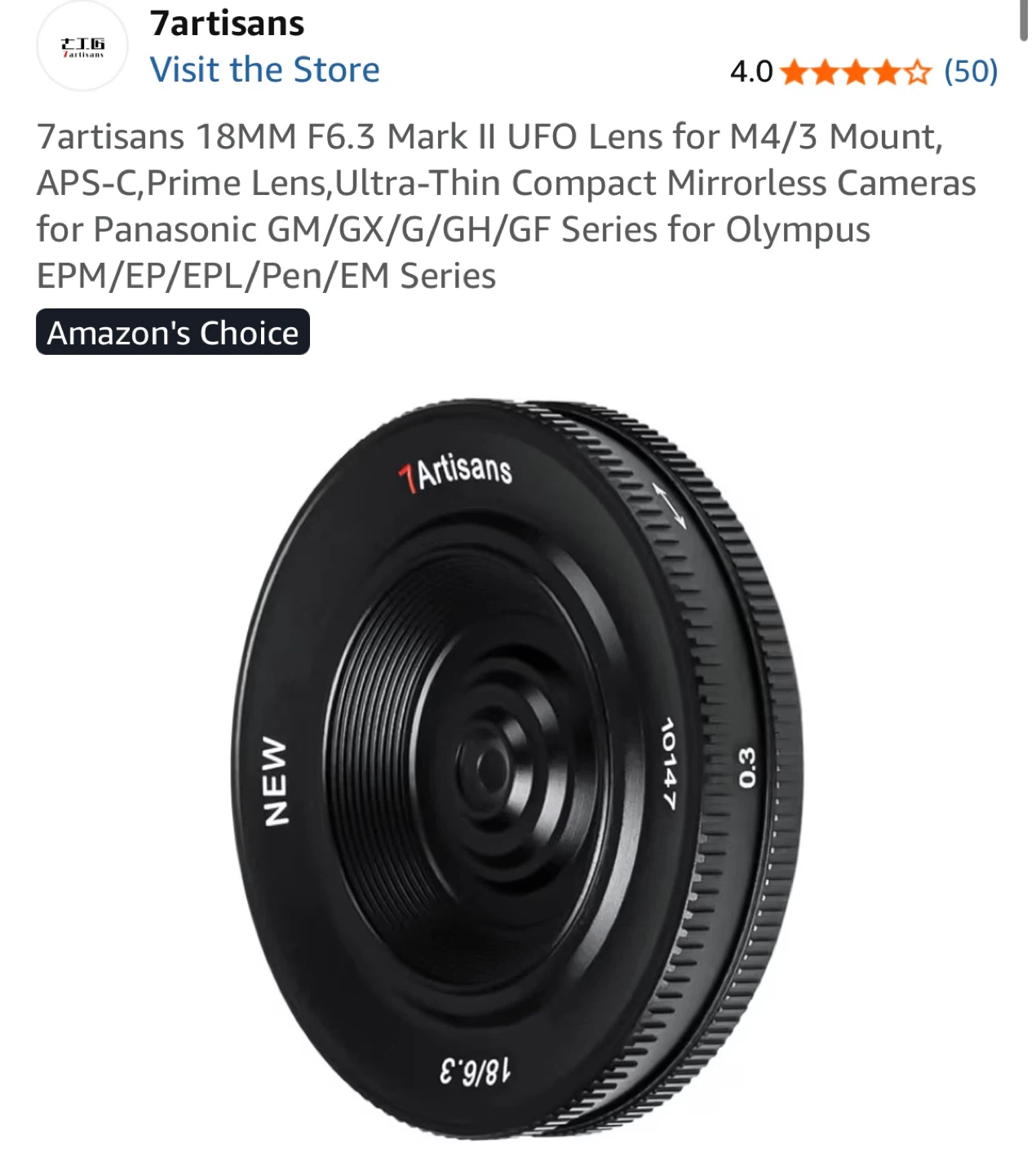 7Artisans 18mm F6.3 UFO Lens Pancake lens