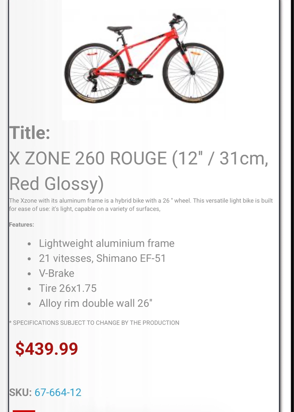 DCO X-Zone 260 Rouge Mountain Bike
