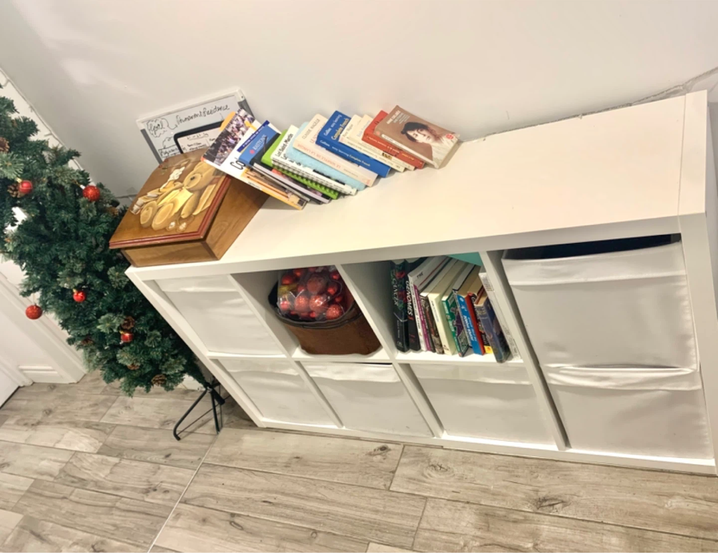 White IKEA KALLAX Shelf 8-Cube Storage Unit with Bins - photo 3