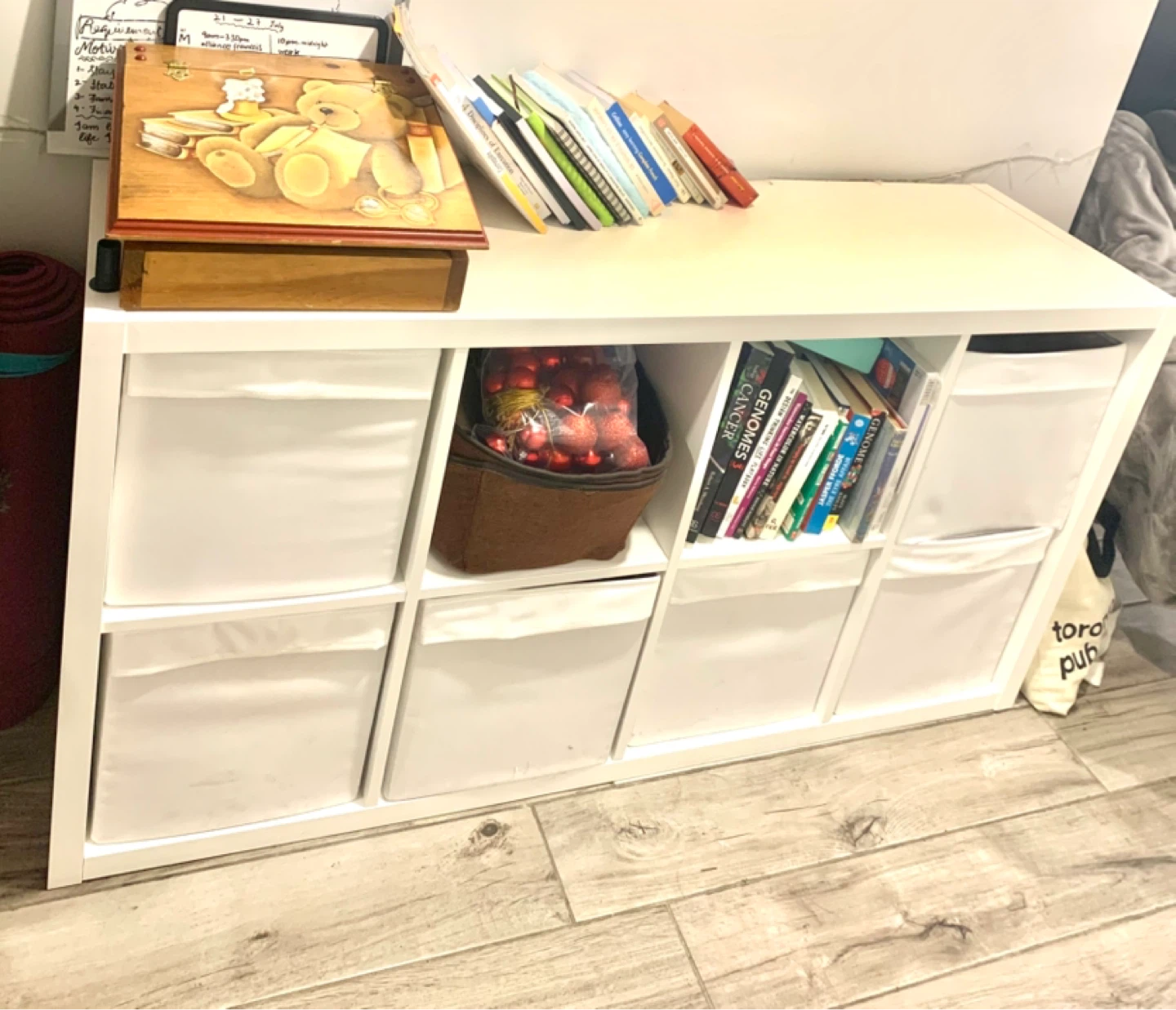 White IKEA KALLAX Shelf 8-Cube Storage Unit with Bins