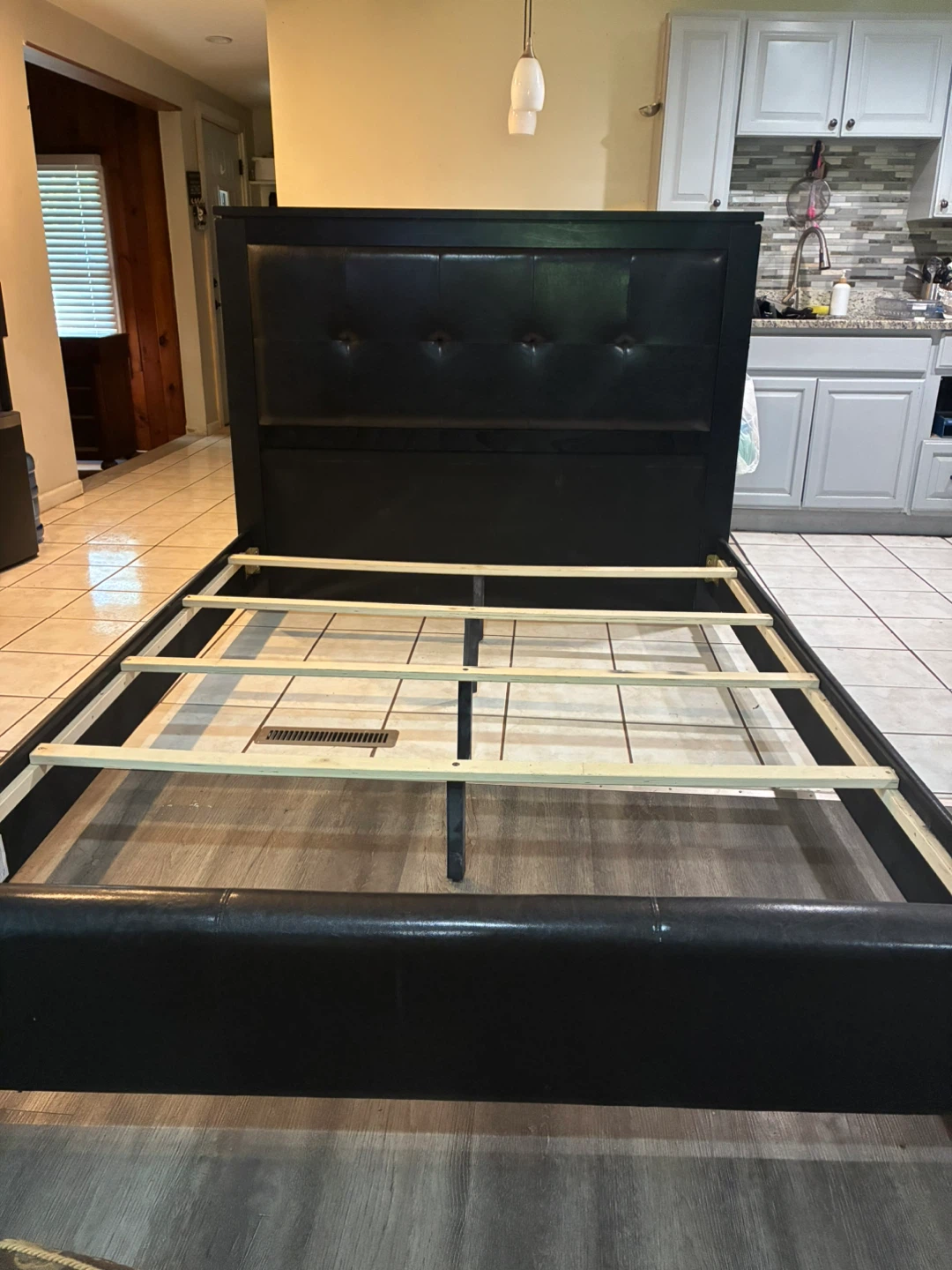 Black Faux Leather Tufted Headboard Bed Frame - photo 3