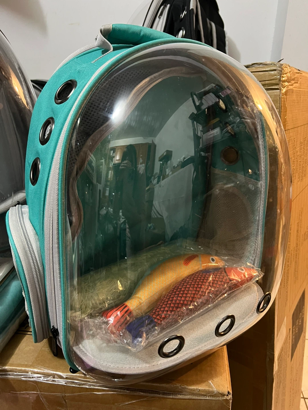 Teal Pet Carrier Backpack with Bubble Dome