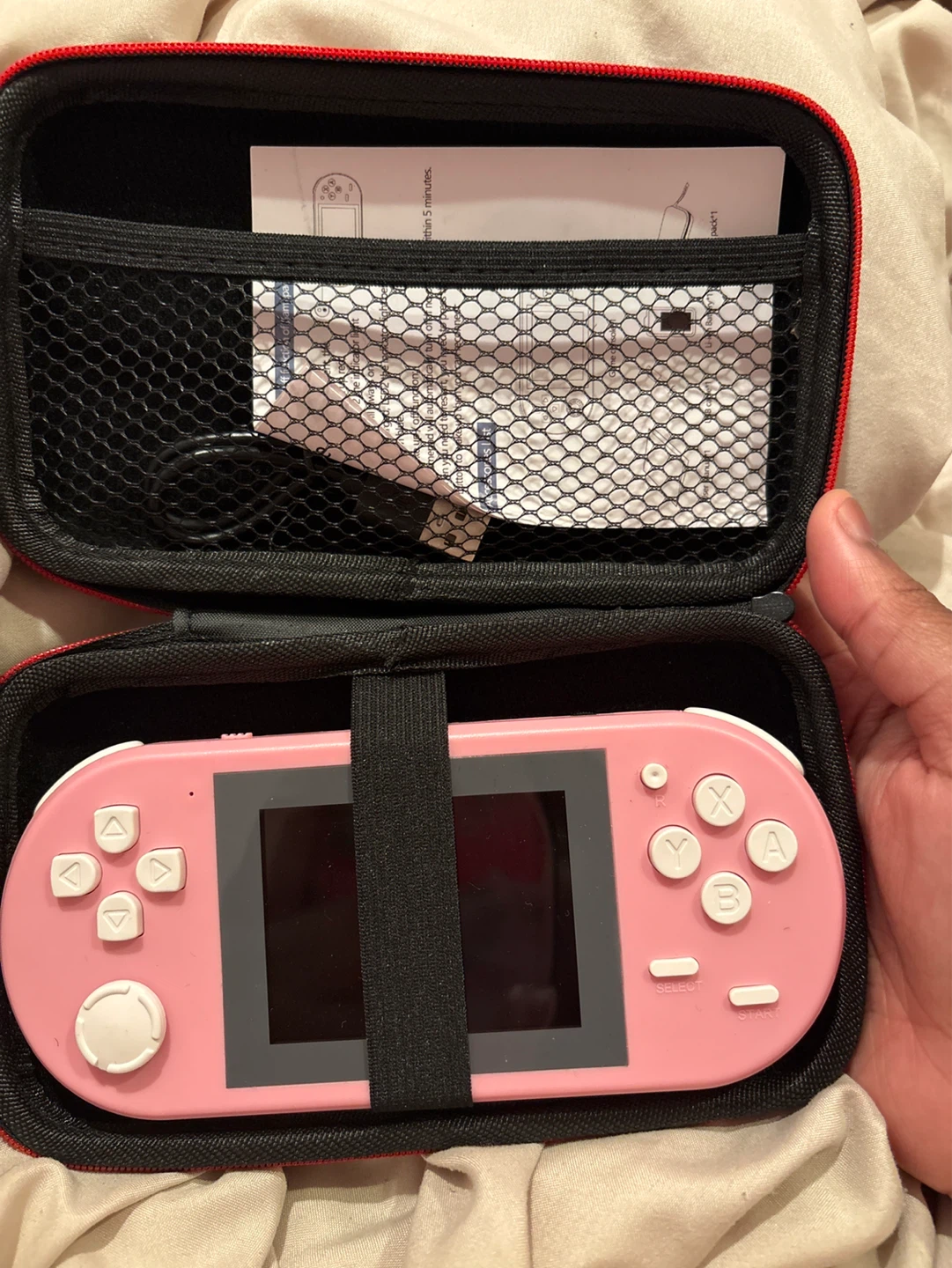 Pink Handheld Game Console with Case