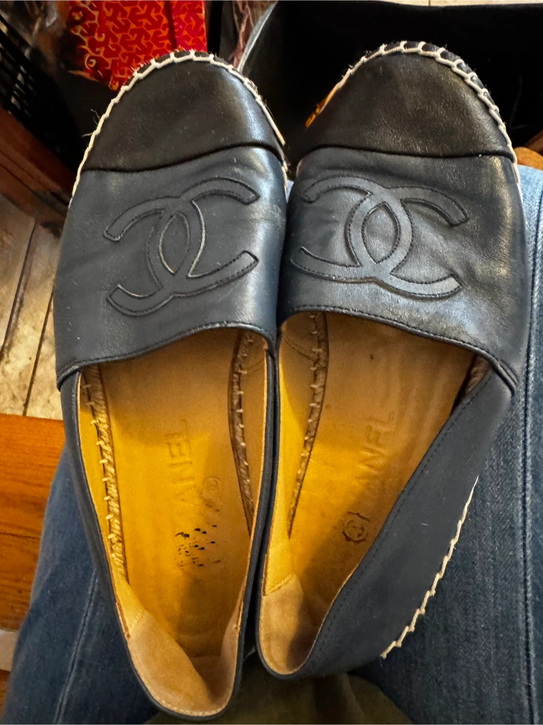 Navy and black Leather Espadrille Flats sz 7