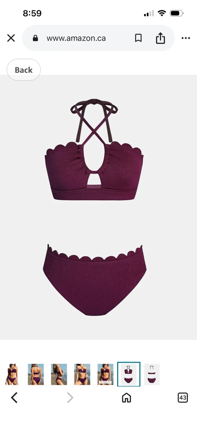 Cupshe Purple Textured Scallop Bikini Swimsuit Size L - photo 5