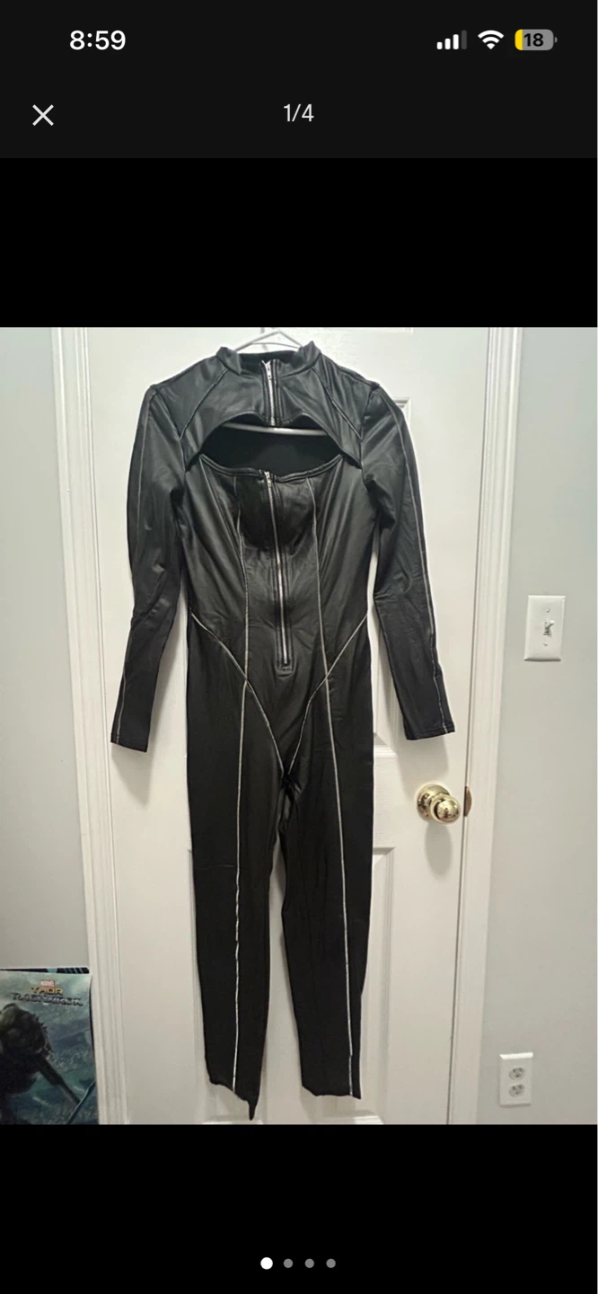 Silver Metallic Jumpsuit Costume with Matching Top and Gloves