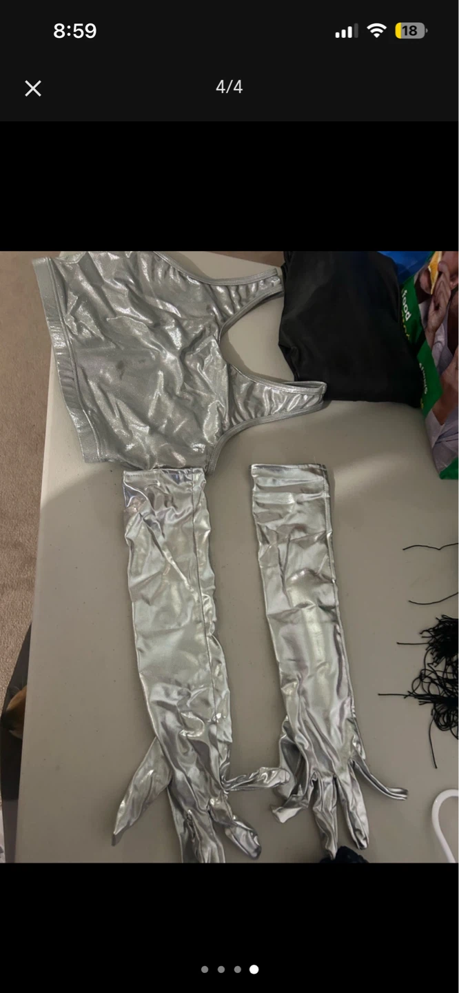 Silver Metallic Jumpsuit Costume with Matching Top and Gloves - photo 4