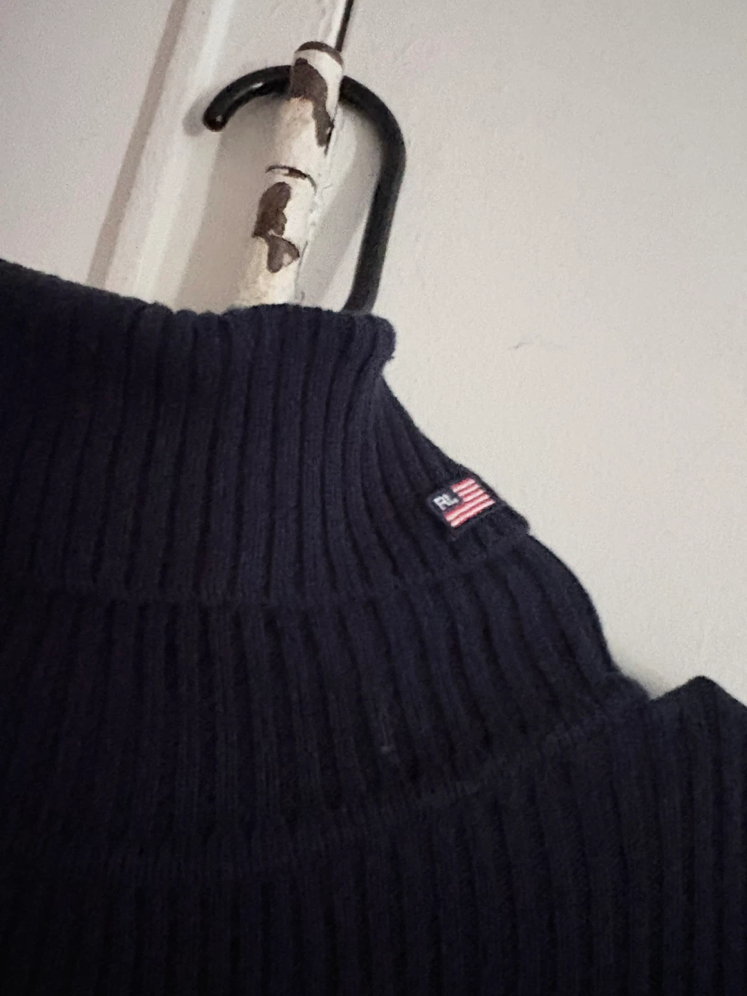 Polo Navy Blue Turtleneck Sweater with Red Stripe