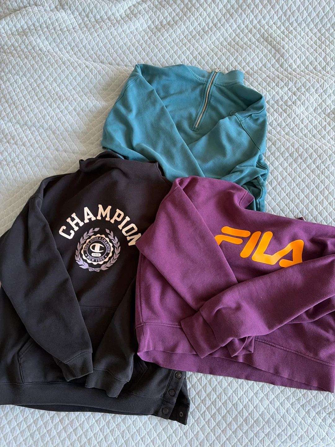 Champion, Fila & Teal Quarter-Zip Sweatshirts Bundle