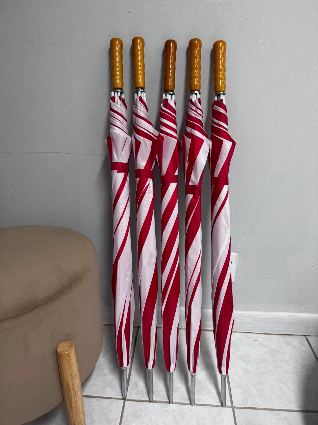 Set of 5 Red and White Striped Umbrellas