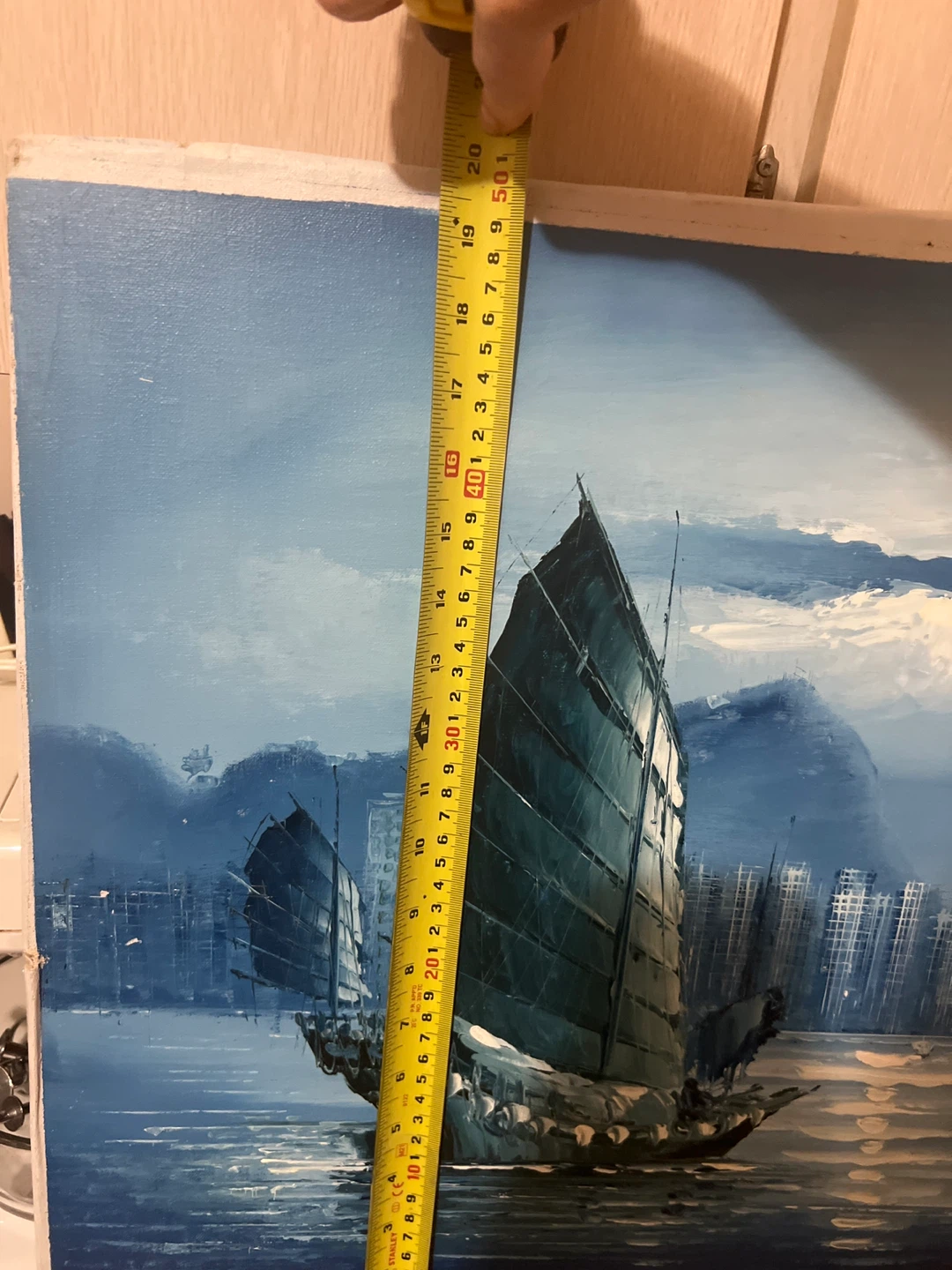 Oil Painting of Sailing Ships in a Harbour - photo 2