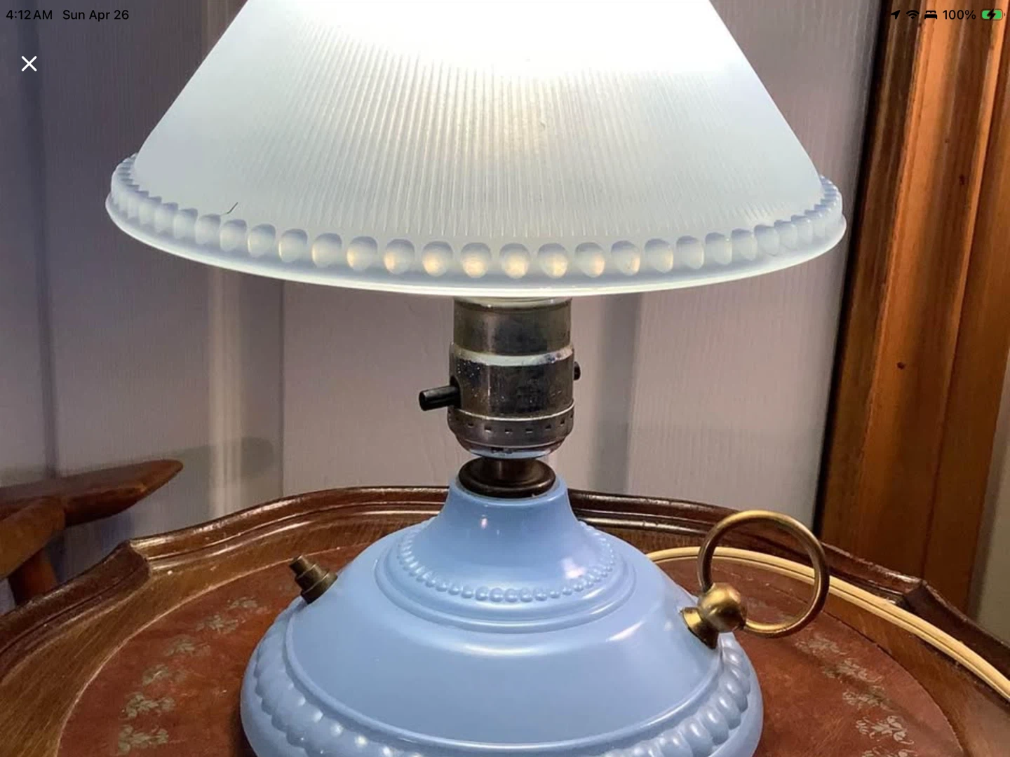 Art Deco Ornate Blue Glass Table Lamp 🐞