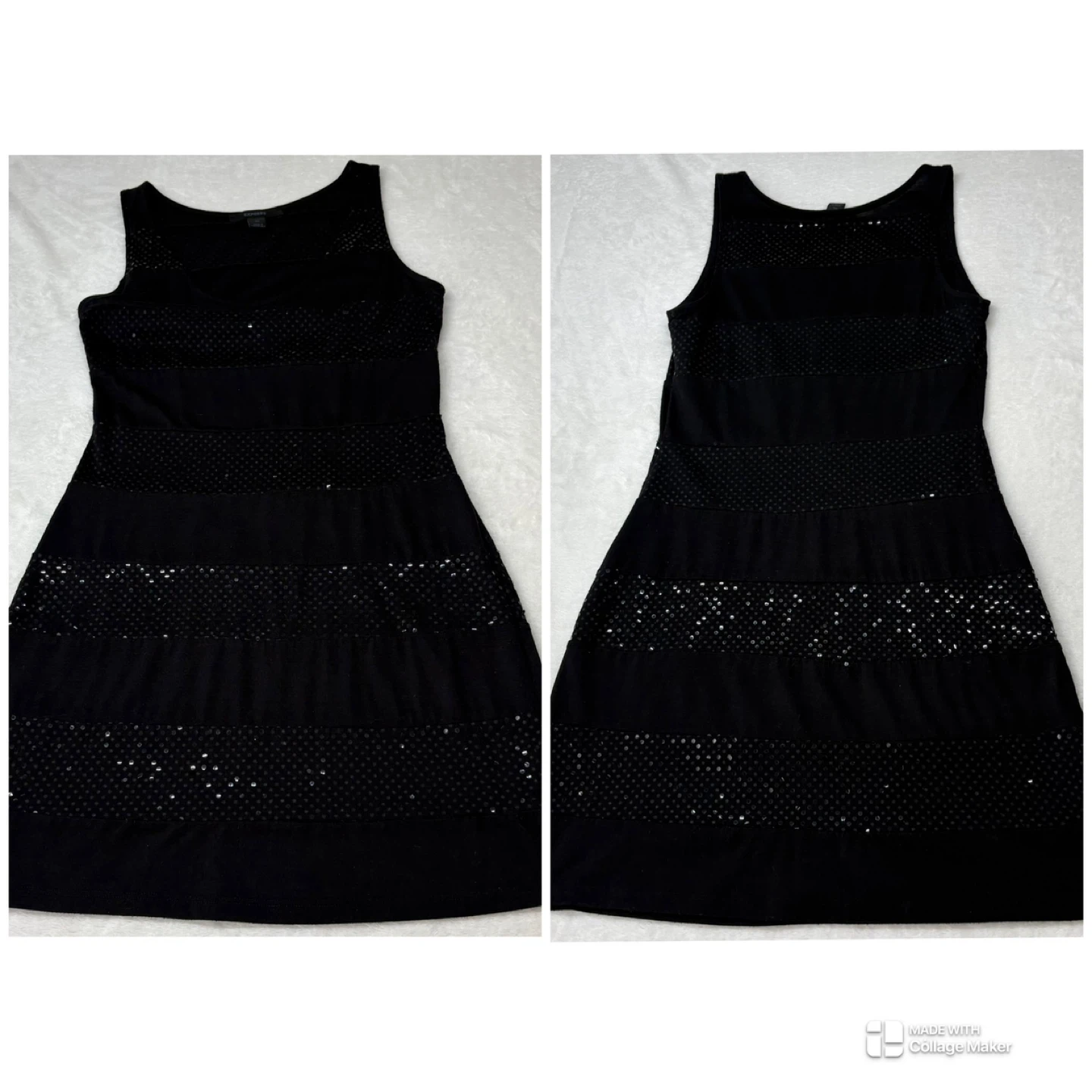 Express Mini Dress Black Foil Dot Striped Party Size XS - photo 2