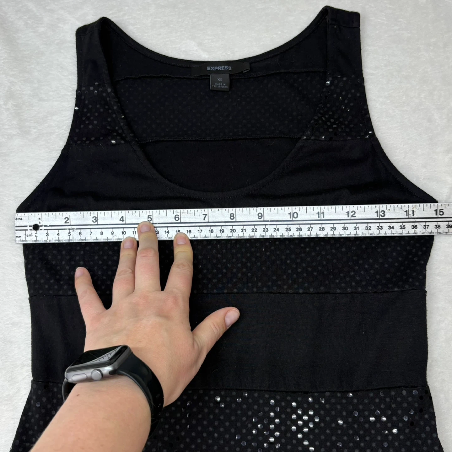 Express Mini Dress Black Foil Dot Striped Party Size XS - photo 5