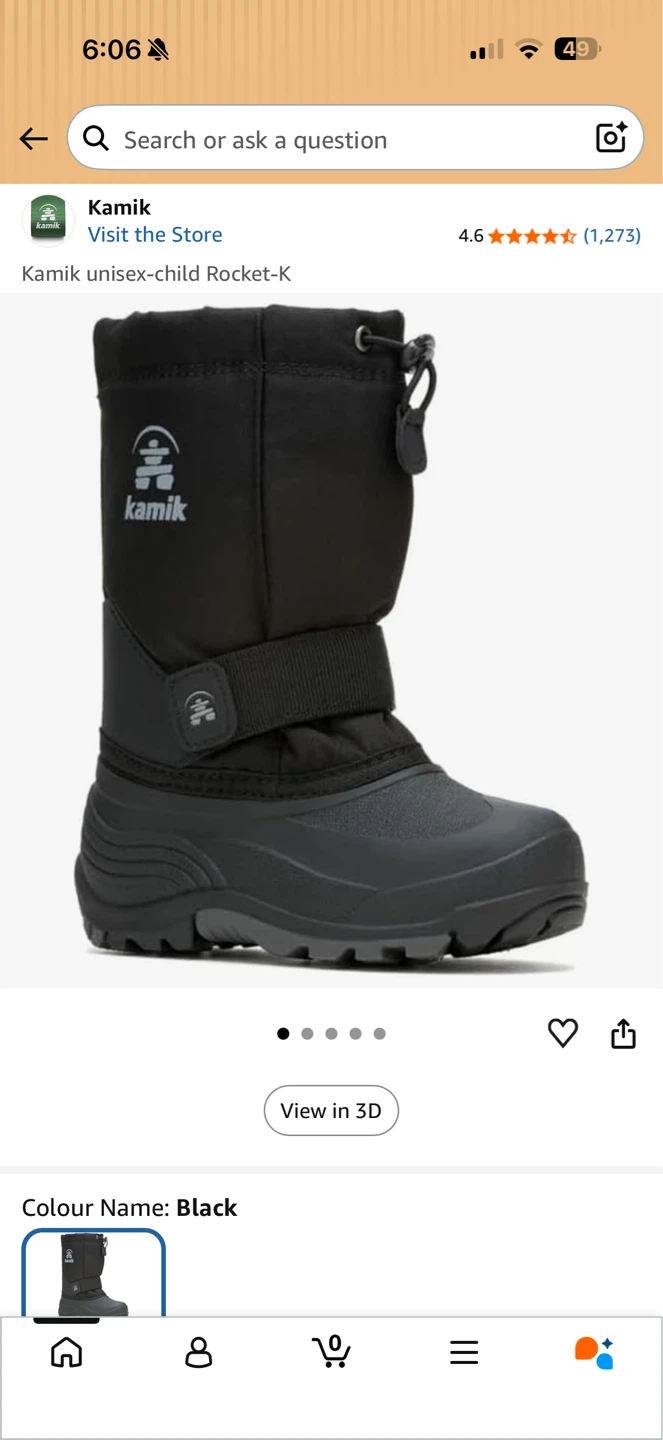 Kamik Rocket Youth Winter Boots - Black - Size 7