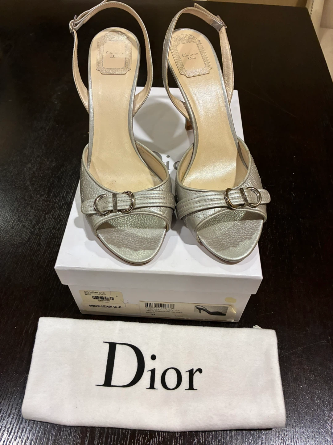 Authentic Christian Dior Silver Slingback Heels