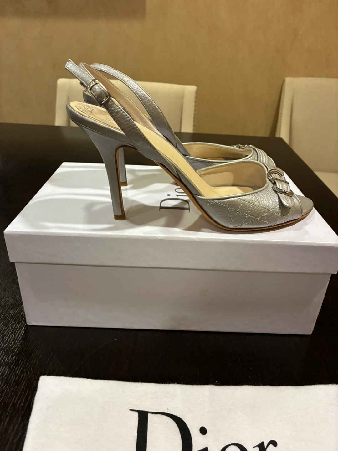 Authentic Christian Dior Silver Slingback Heels - photo 2