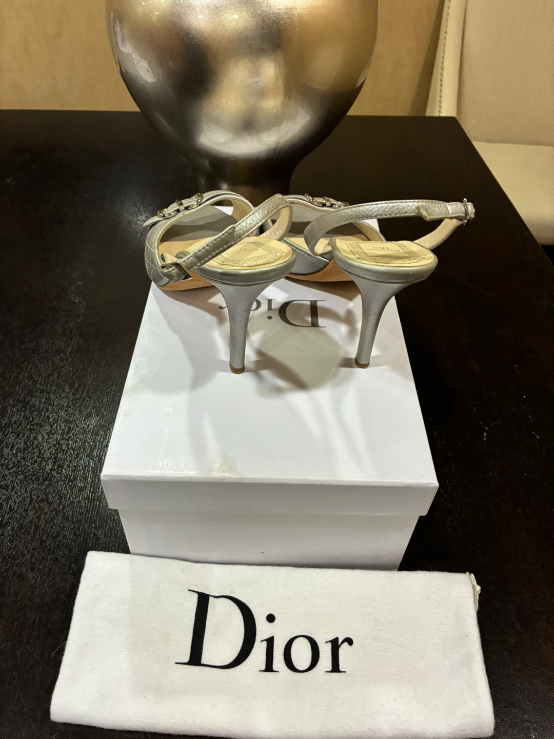 Authentic Christian Dior Silver Slingback Heels - photo 3