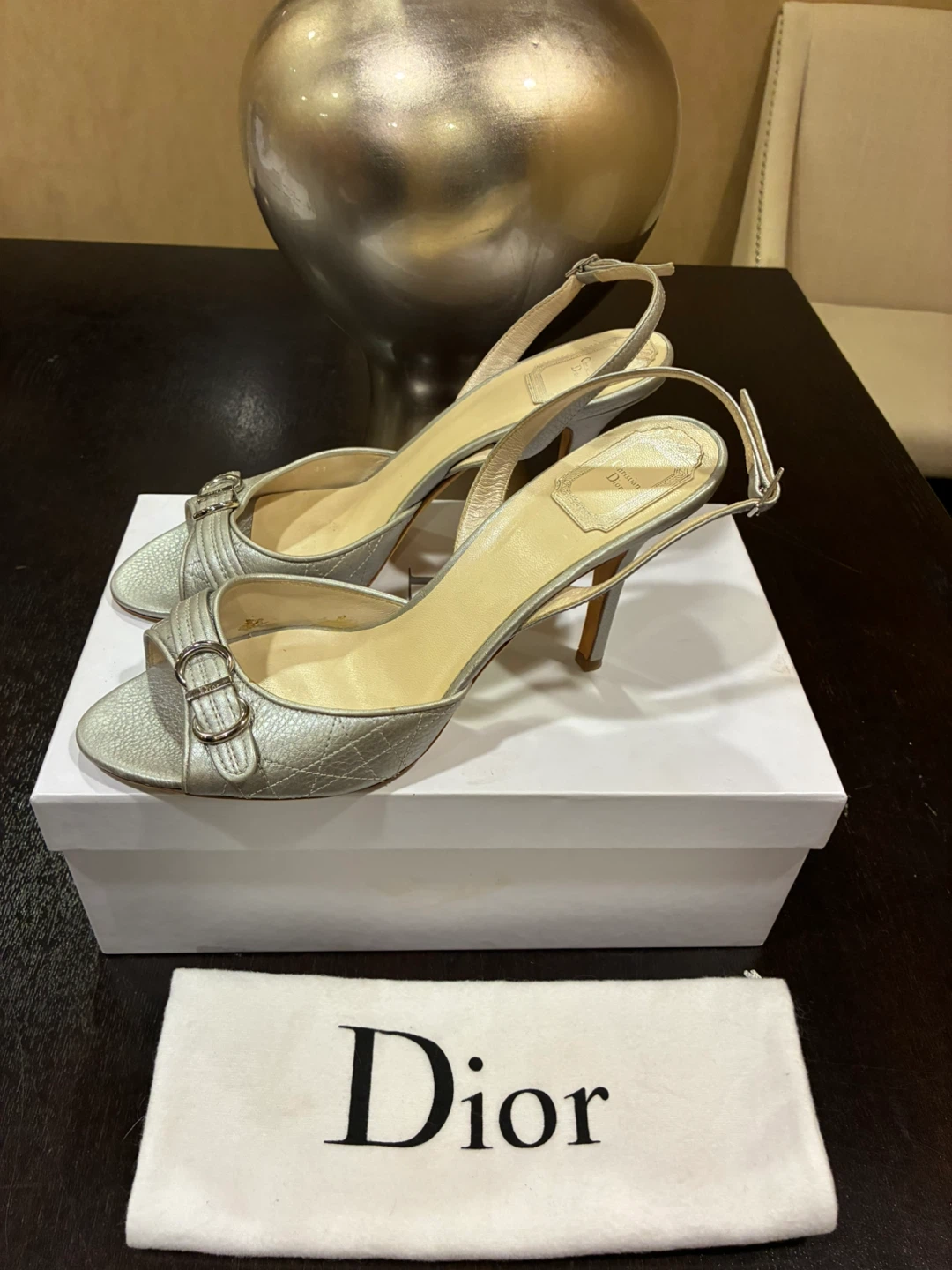 Authentic Christian Dior Silver Slingback Heels - photo 4